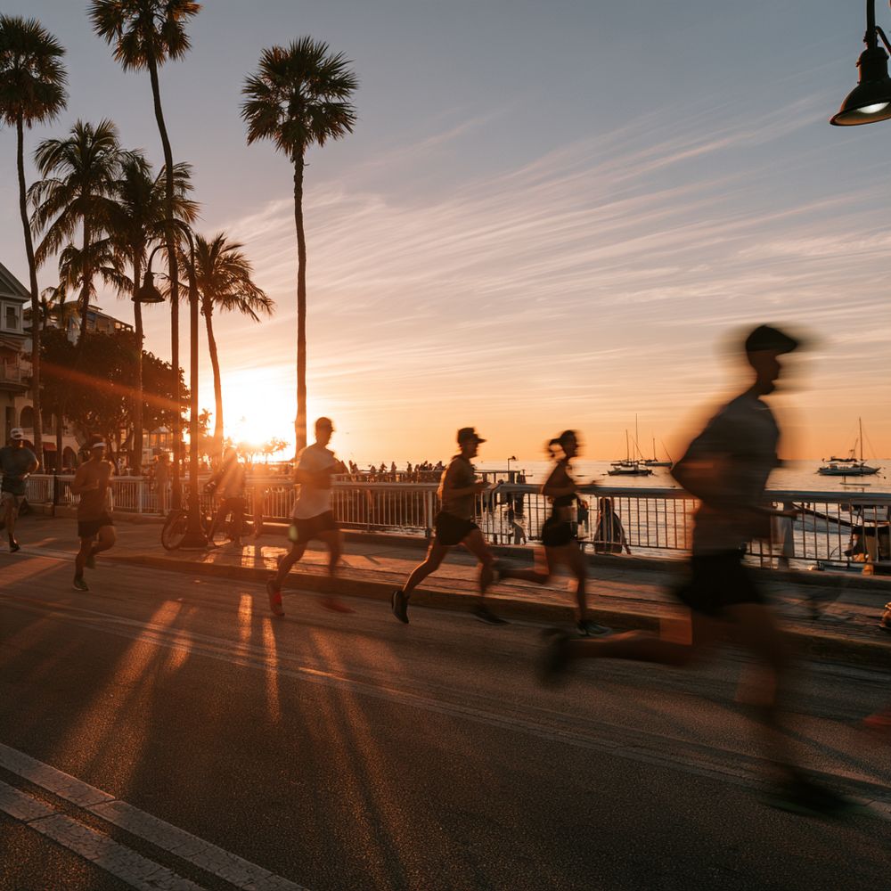 Runners at sunset along the Key West waterfront